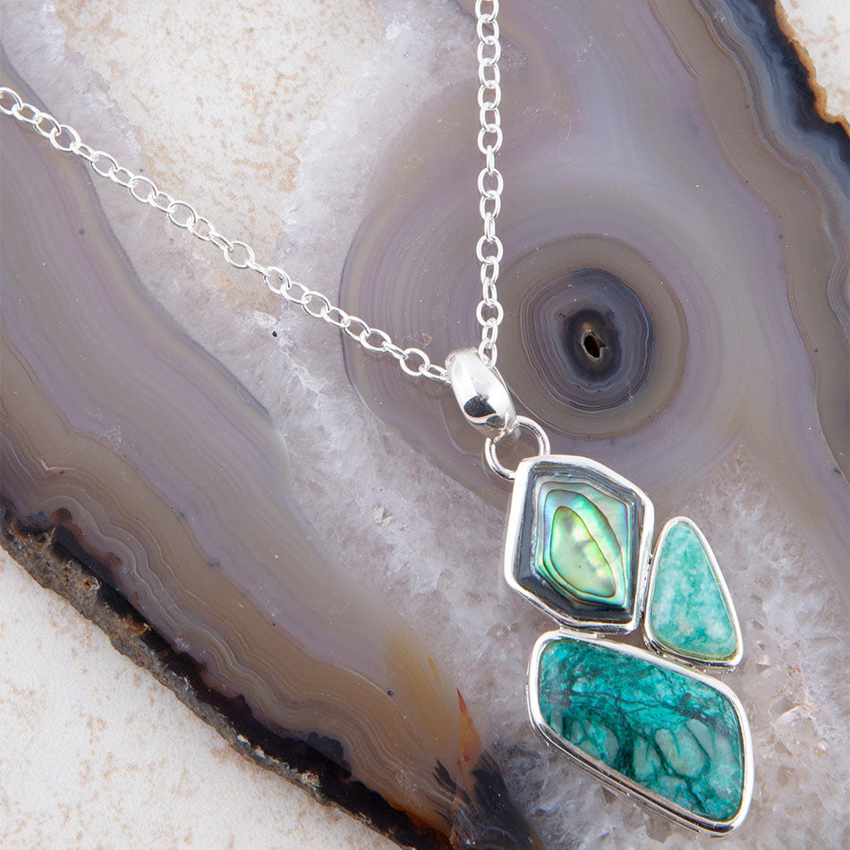 Blue Abalone Fire Sterling Silver Cluster Pendant Necklace | Necklaces | Wiccan Center