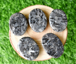 Larvikite Flat Stone, Polished Oval Flat Palm Stones | | Wiccan Center