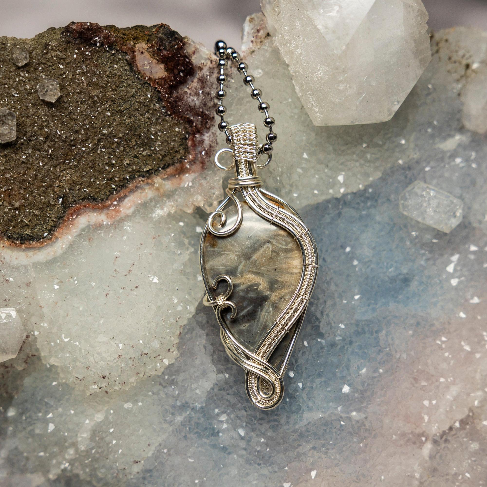 Feather Agate Wire Wrap Pendant 2.48 Inch