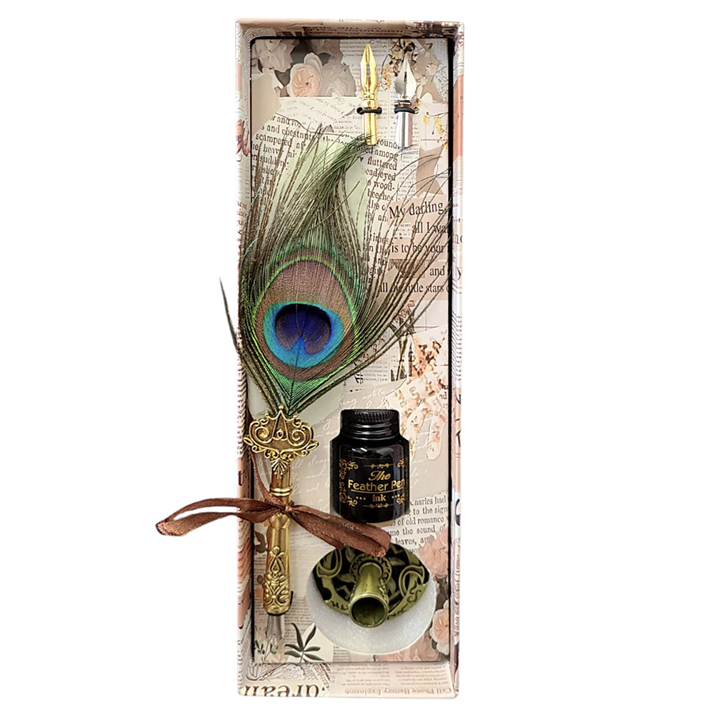 Peacock Feather Quill Dip Pen Set | Altar supplies | Wiccan Center