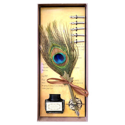 Peacock Feather Quill Dip Pen Set - Feather Quill Pen Dip Set – Style 5 | Altar supplies | Wiccan Center