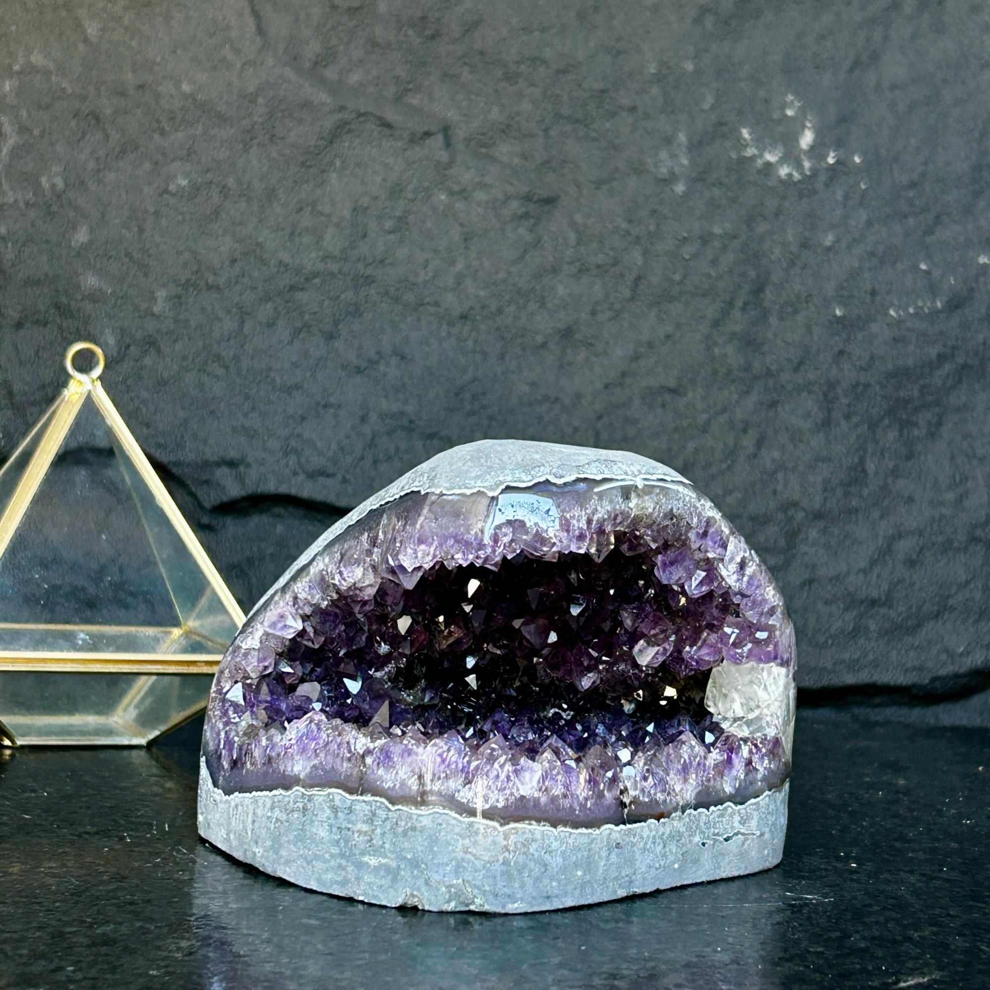 Flat Natural Amethyst Geode Centerpiece With Agate Layers | Centerpieces | Wiccan Center