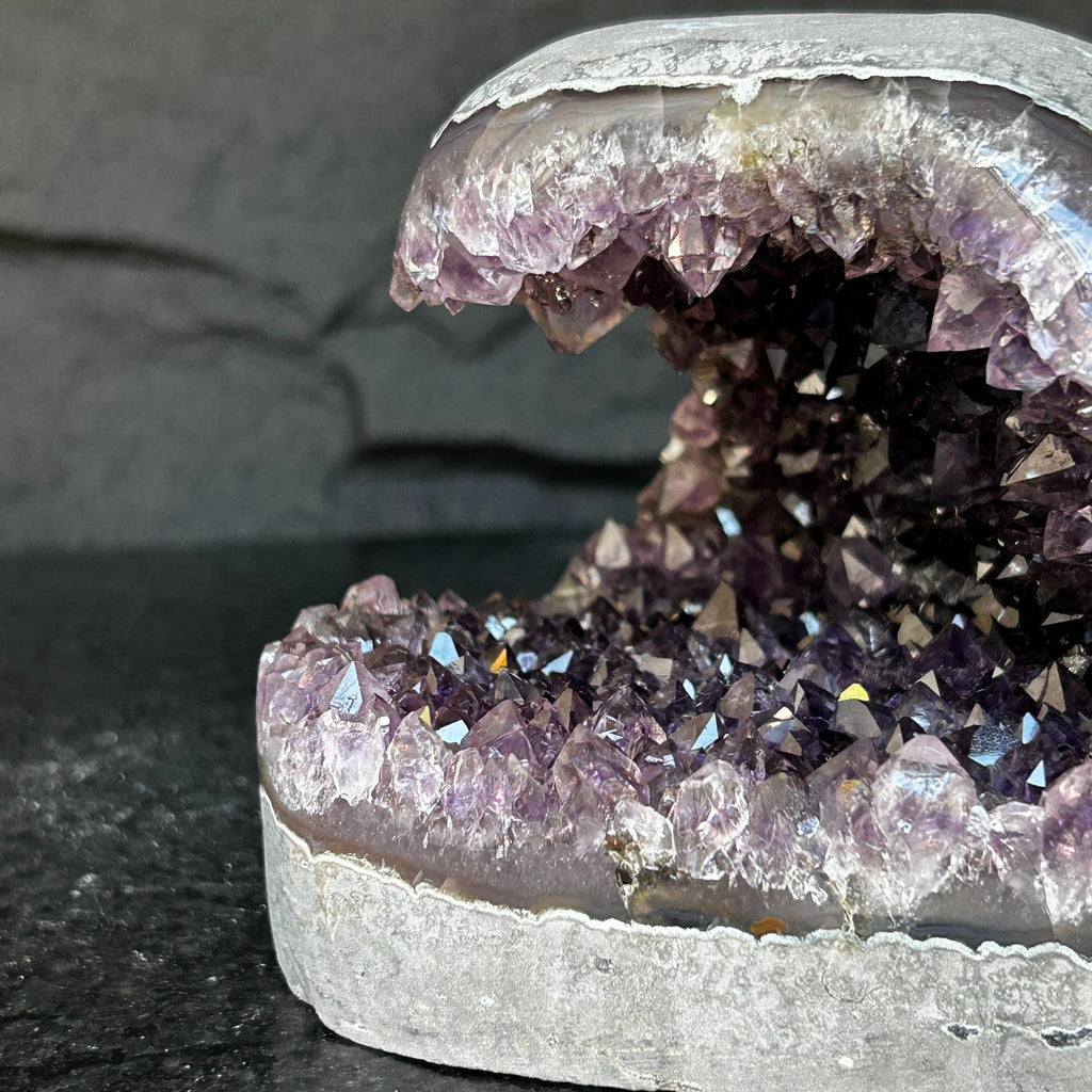 Flat Natural Amethyst Geode Centerpiece With Agate Layers | Centerpieces | Wiccan Center