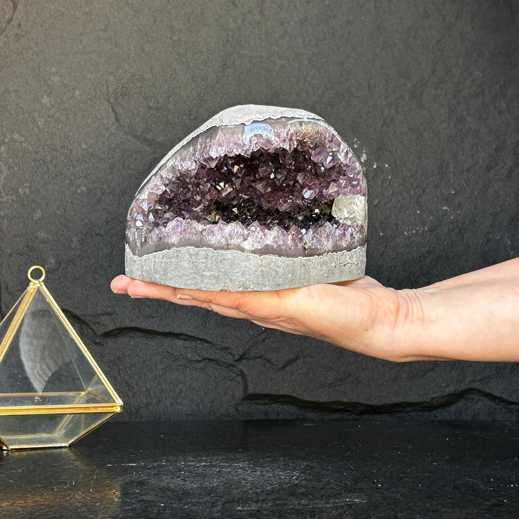Flat Natural Amethyst Geode Centerpiece With Agate Layers | Centerpieces | Wiccan Center