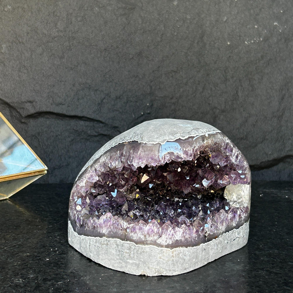 Flat Natural Amethyst Geode Centerpiece With Agate Layers | Centerpieces | Wiccan Center