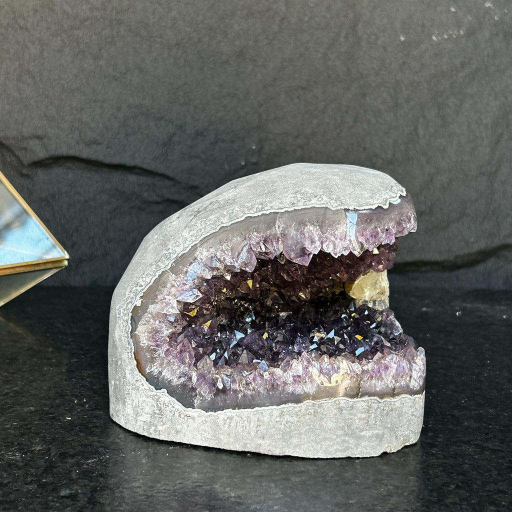 Flat Natural Amethyst Geode Centerpiece With Agate Layers | Centerpieces | Wiccan Center