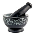 Floral Carved Black Soapstone Mortar & Pestle 4" x 2.75" | Mortar & Pestle | Wiccan Center