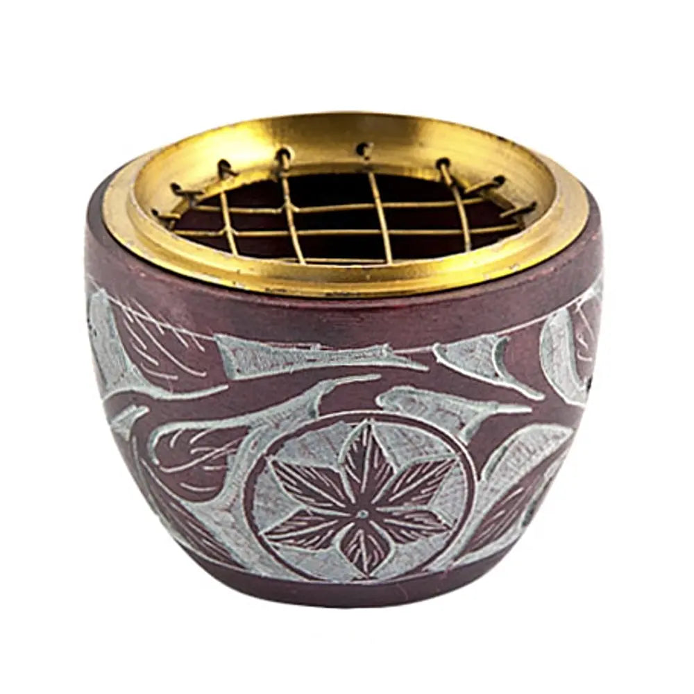 Floral Carved Screen Charcoal Burner | Incense Burner | Wiccan Center