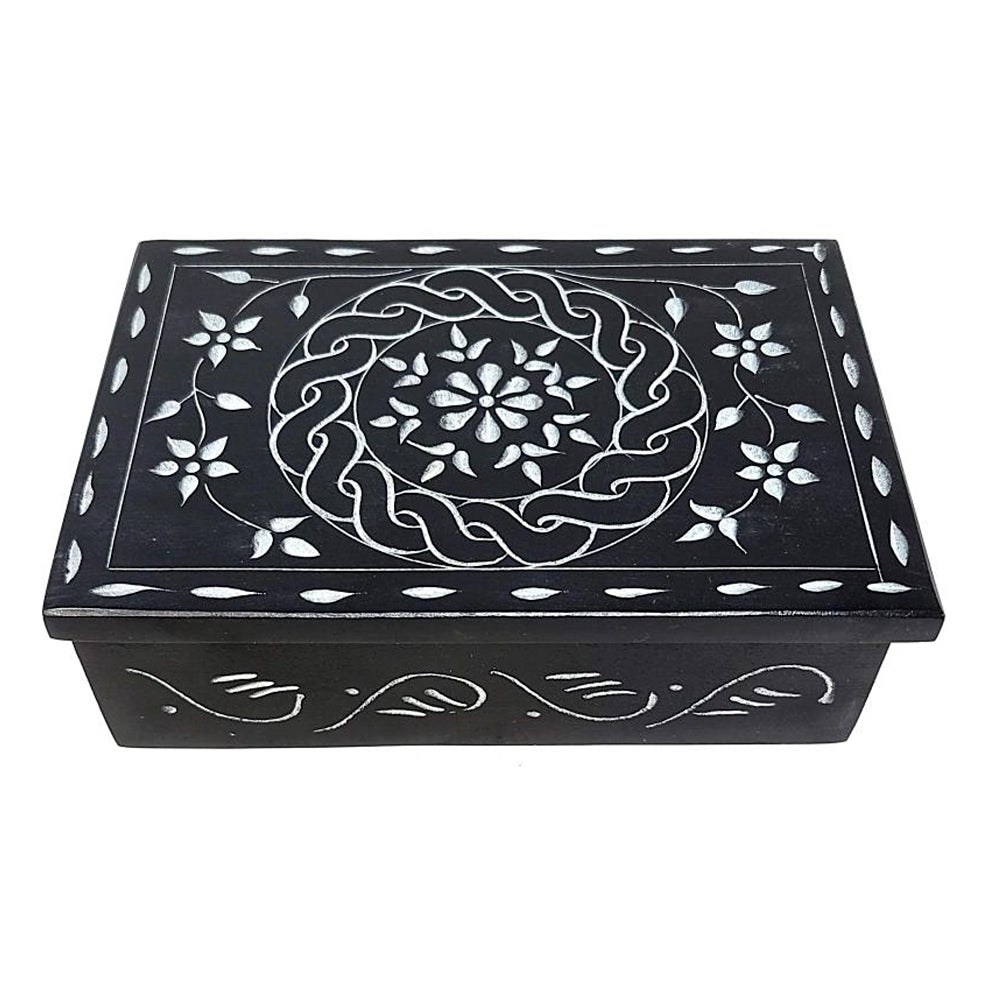 Floral Carved Soapstone Box 4"x6" | wood box | Wiccan Center