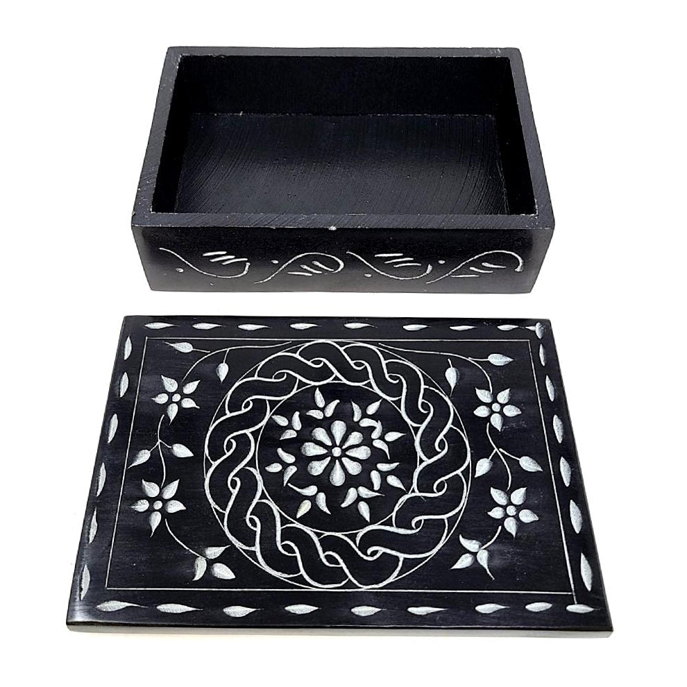 Floral Carved Soapstone Box 4"x6" | wood box | Wiccan Center
