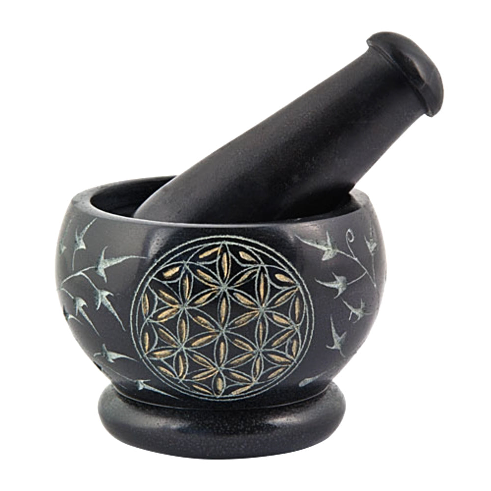 Flower of Life Carved in Gold Mortar & Pestle 3.5" x 2.5" | Mortar & Pestle | Wiccan Center