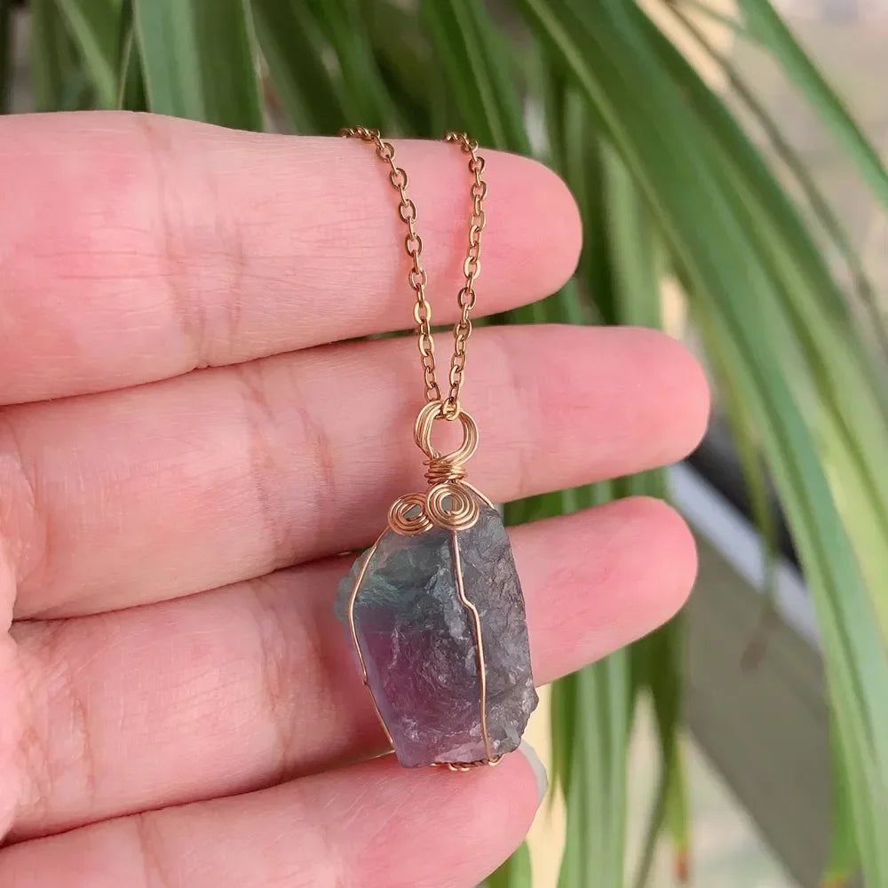 Raw Crystal Wire Wrap Gold Necklaces | necklace | Wiccan Center