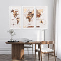 3D Wooden Triptych World Map Multicolor