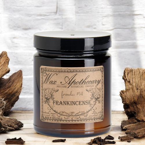 6 oz Botanical Candle in Amber Glass Jar - Frankincense | Candle | Wiccan Center