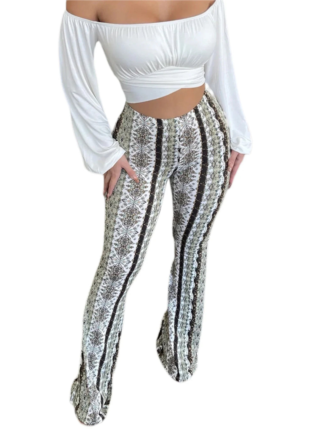 Frauen Boho Flare Pants Ethnic Tribal Print Bell Bottom Yoga Palazzo Hose | | Wiccan Center