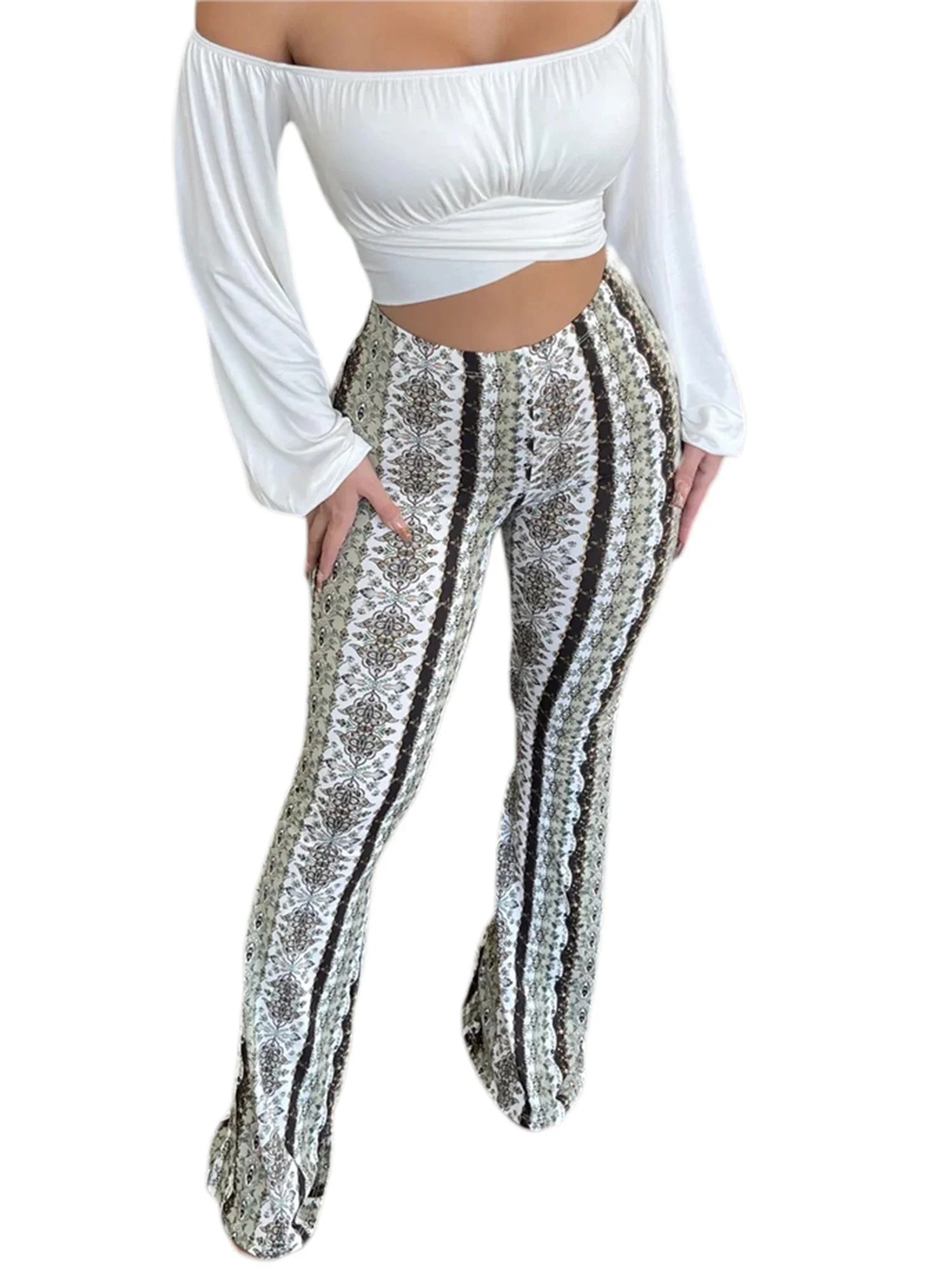 Frauen Boho Flare Pants Ethnic Tribal Print Bell Bottom Yoga Palazzo Hose | | Wiccan Center