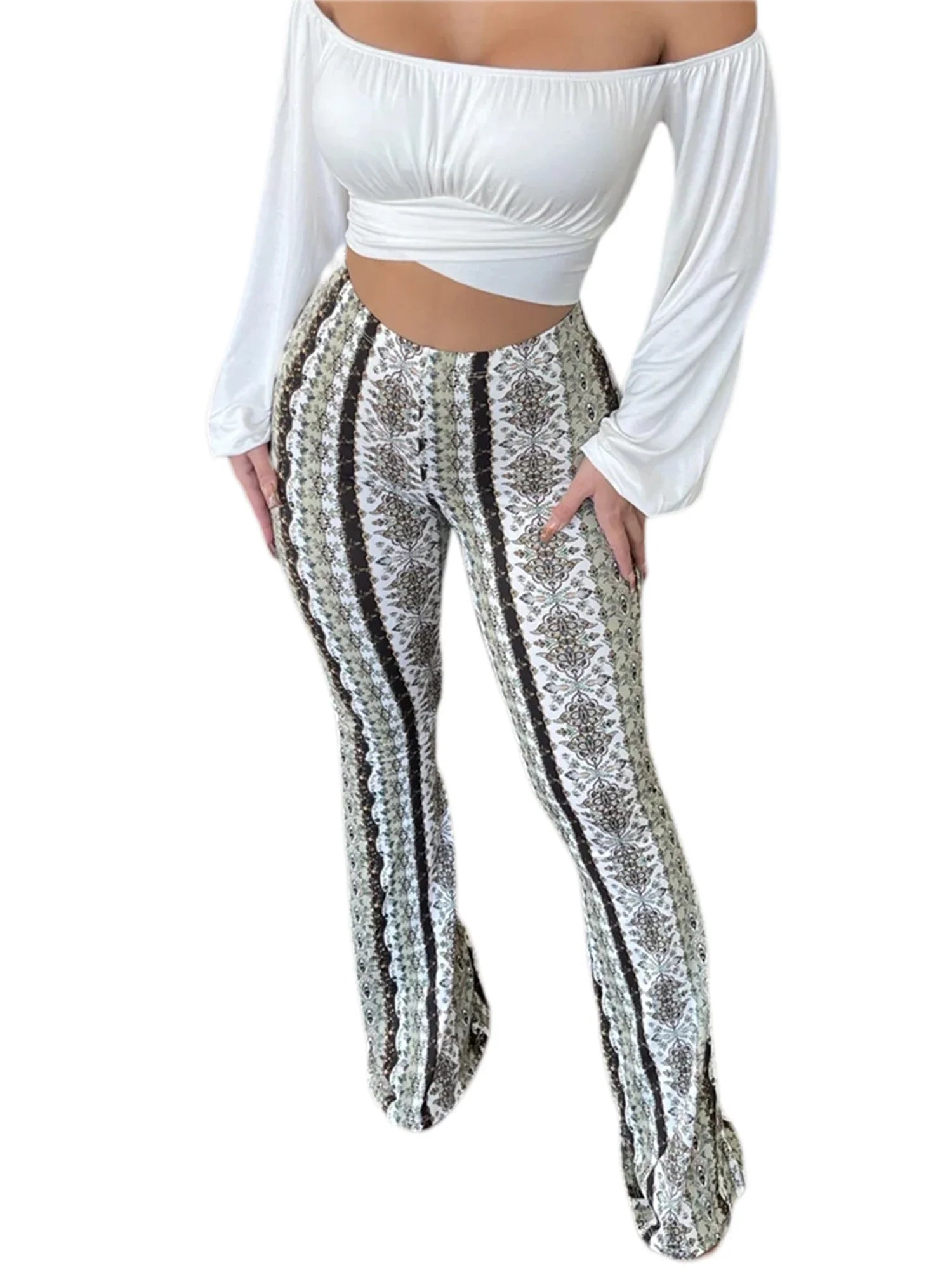 Frauen Boho Flare Pants Ethnic Tribal Print Bell Bottom Yoga Palazzo Hose | | Wiccan Center