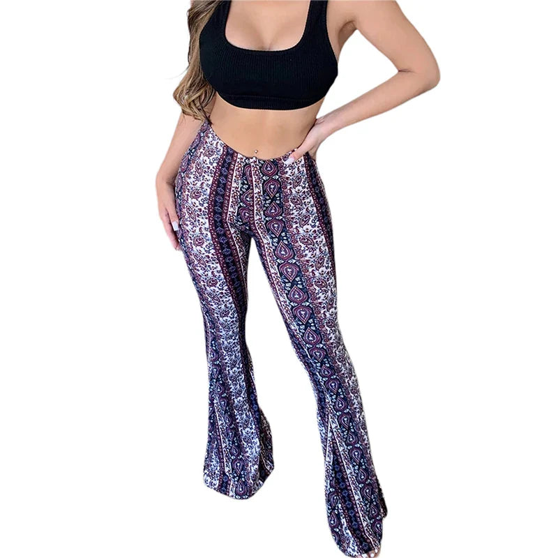 Frauen Boho Flare Pants Ethnic Tribal Print Bell Bottom Yoga Palazzo Hose | | Wiccan Center