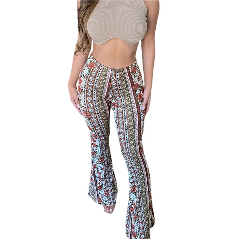 Frauen Boho Flare Pants Ethnic Tribal Print Bell Bottom Yoga Palazzo Hose | | Wiccan Center