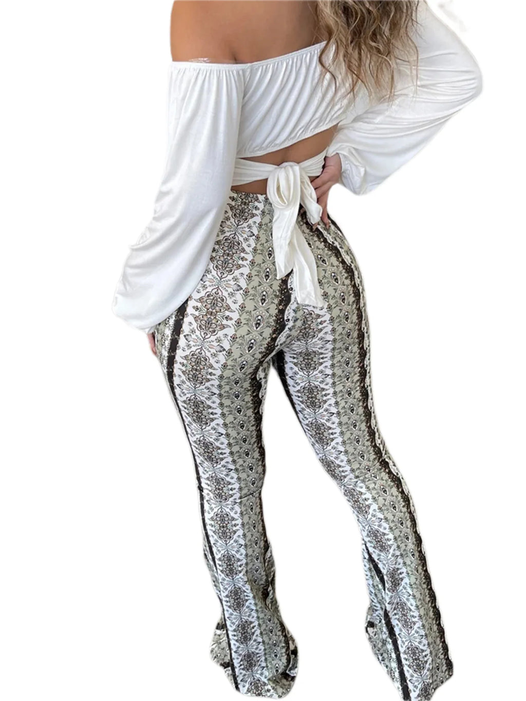 Frauen Boho Flare Pants Ethnic Tribal Print Bell Bottom Yoga Palazzo Hose | | Wiccan Center