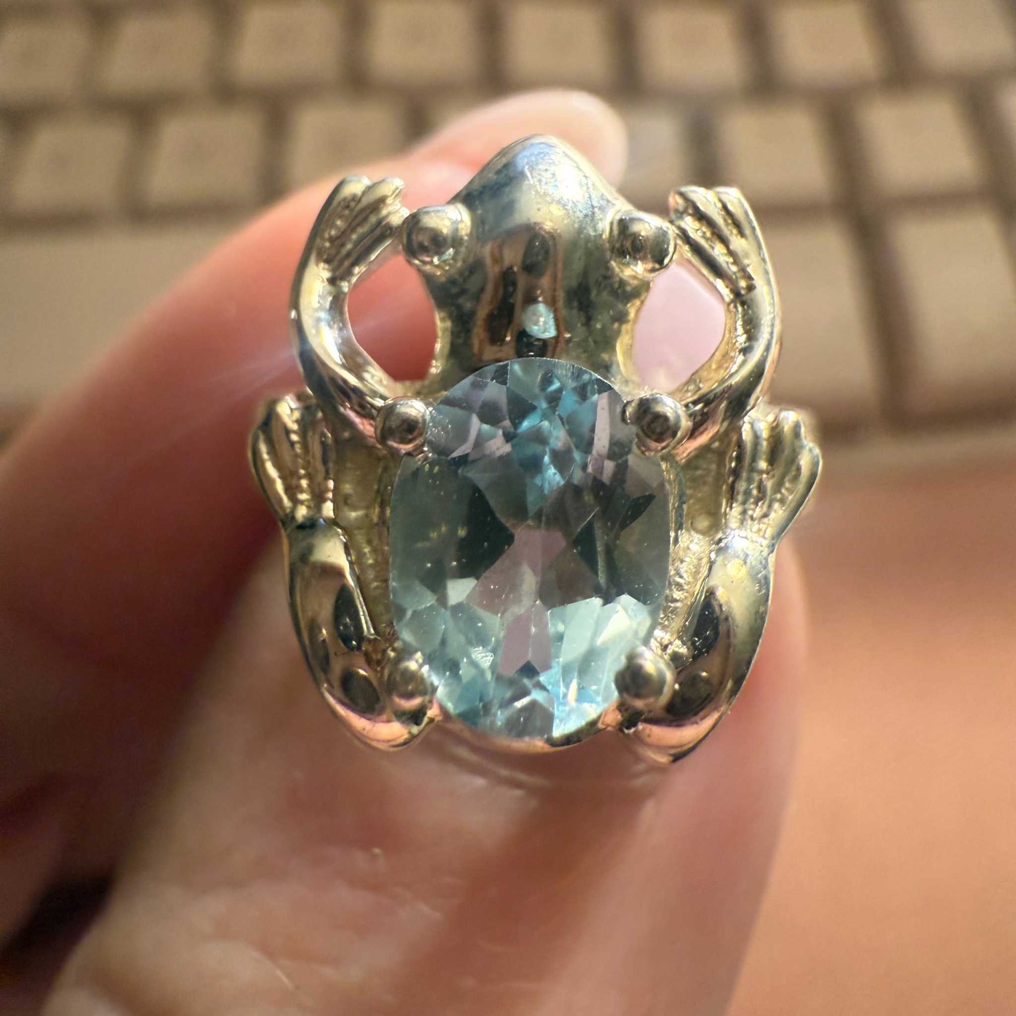 Frog Guardian Blue Topaz Ring in Sterling Silver (Size 5) | Rings | Wiccan Center