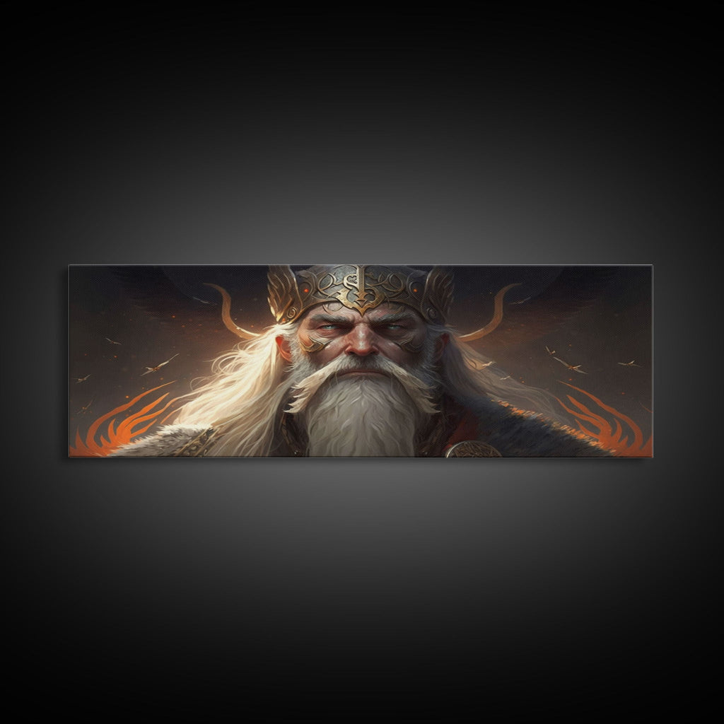 Panoramic Portrait of Odin, Norse Mythology Painting, Framed Wall Art, Man Cave Decor | | Wiccan Center