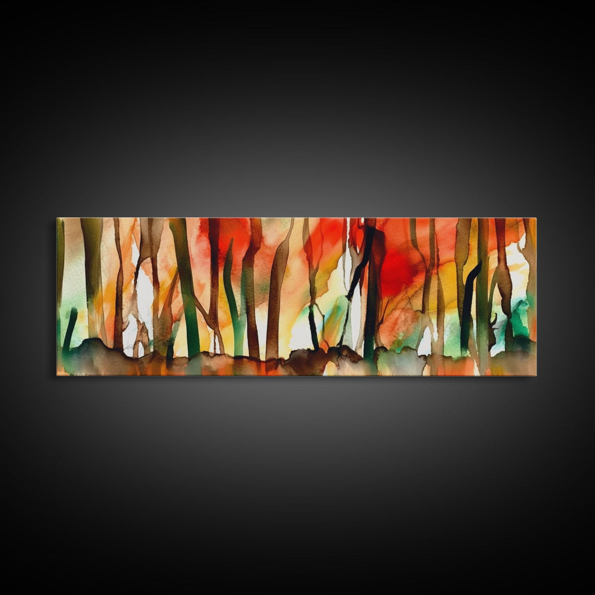 Watercolor Forest Canvas, Abstract Landscape, Forest On Fire, Foggy Forest Wall Art, Abstract Forest Art, Panoramic, Wall Art, Canvas Print | | Wiccan Center