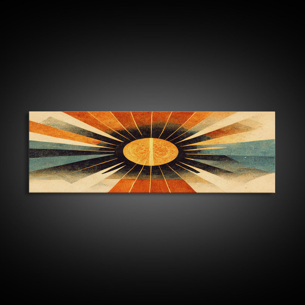 Sunset Art Deco Sunburst Wall Art, Ready To Hang Canvas Print, Panoramic Art, Art Deco Wall Decor, Above Bed, Above Couch, Above Sofa | | Wiccan Center