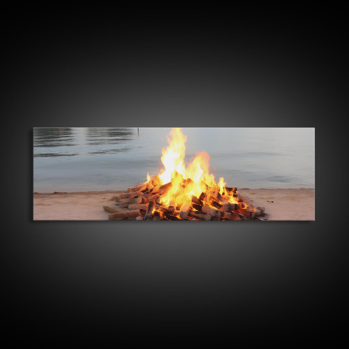 Campfire On The Beach, Framed Canvas Print, Lakehouse Wall Art, Ocean Decor, Ocean Wall Art, Home & Office Decoration | | Wiccan Center
