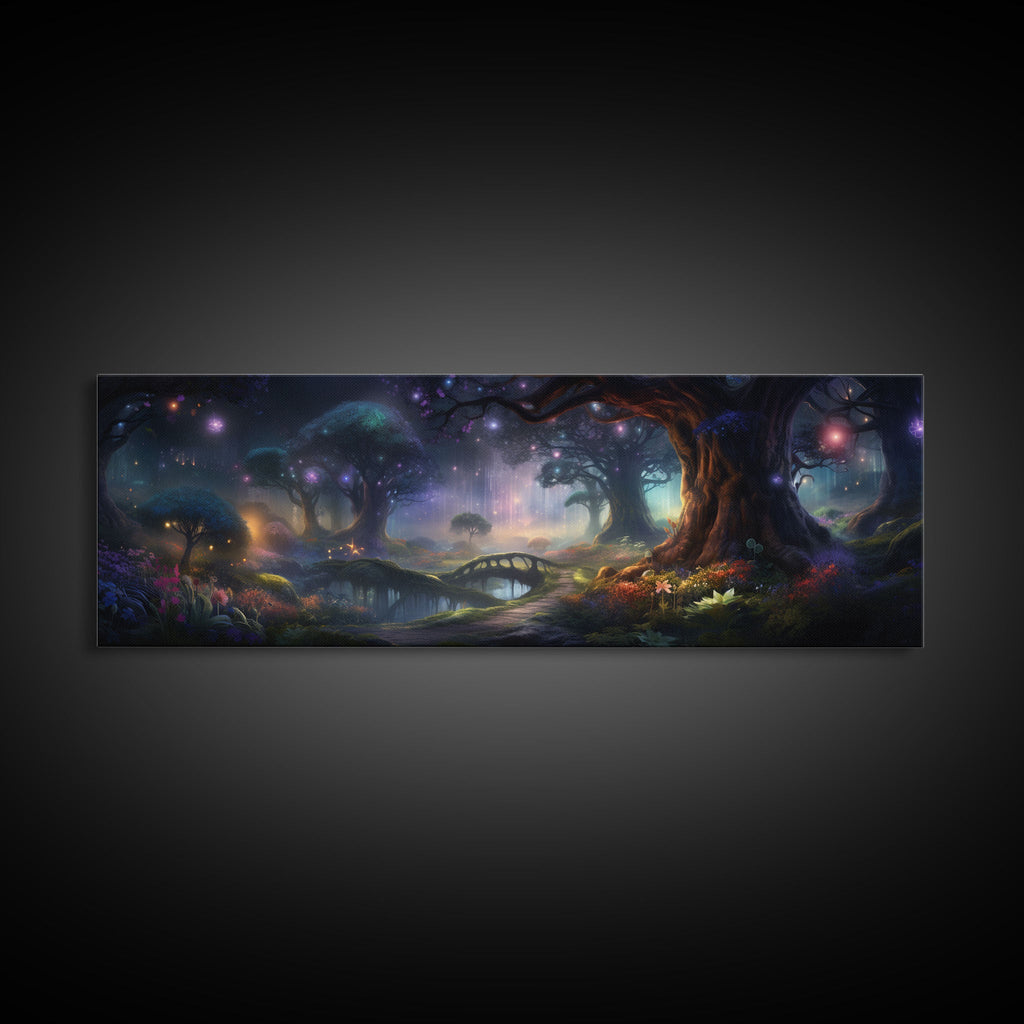 Spiritual Fantasy Forest Wall Art Print, Lanterns and Glowing Trees and Rivers, Fantasy Painting, Living Room Wall Art | | Wiccan Center