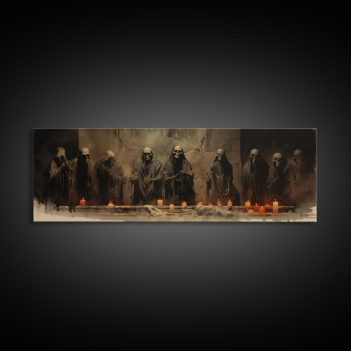 The Skeleton Cult Panoramic Canvas Print, Framed Halloween Art, Spooky Decor, Halloween Art, Halloween Wall Art, Halloween Art Print | | Wiccan Center