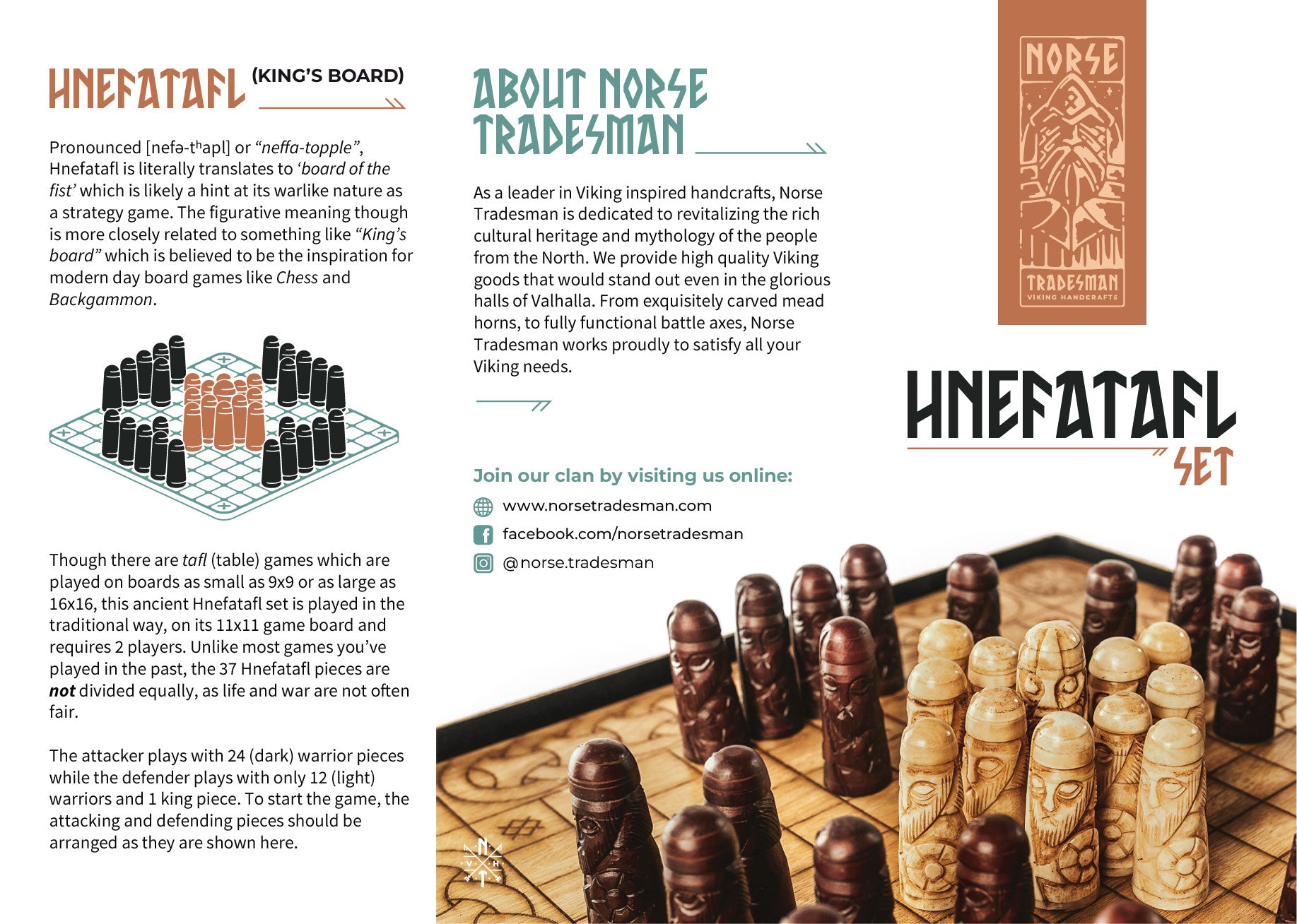 Hnefatafl Set – King's Board with Ox-Bone Pieces
