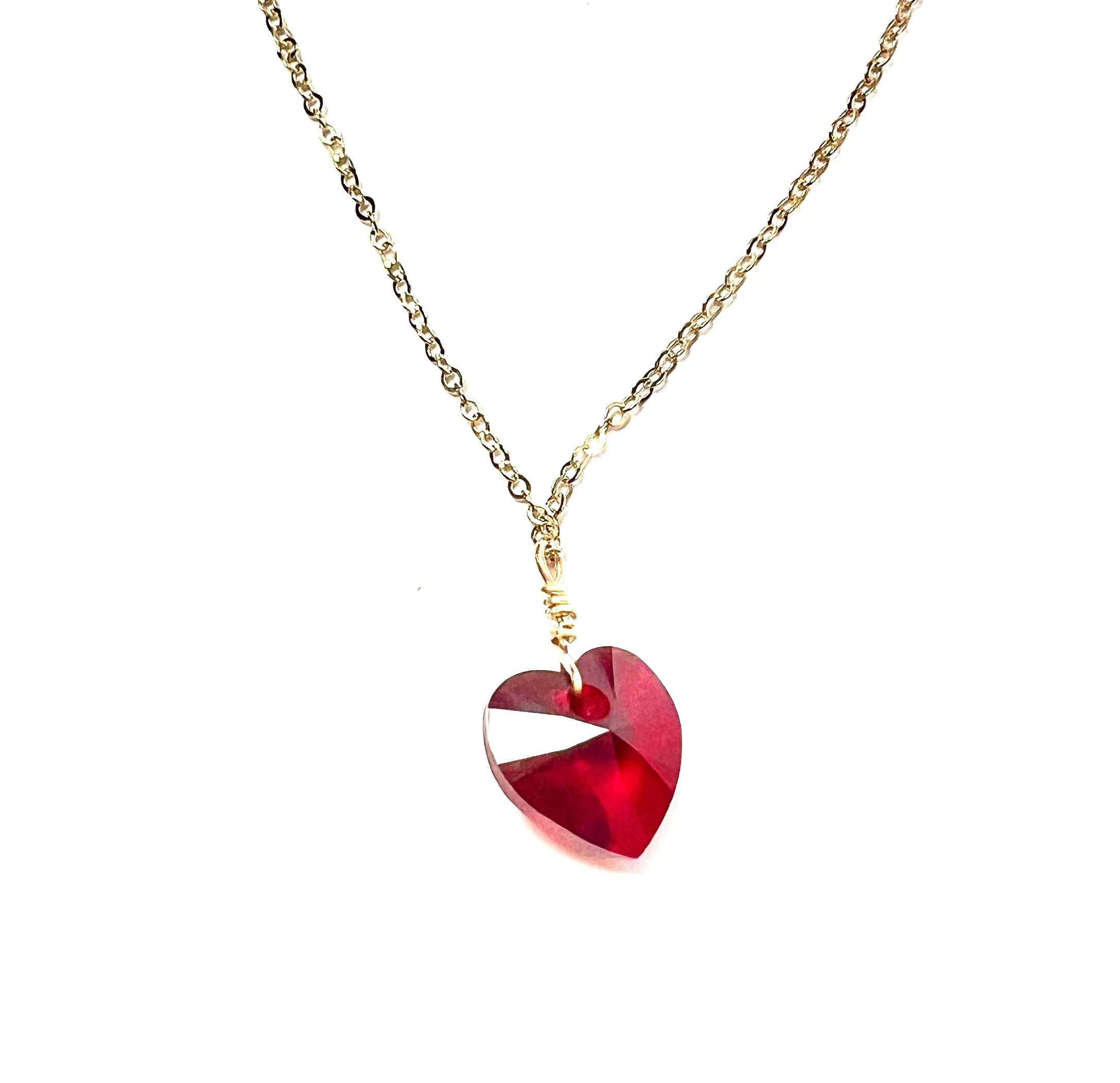 Red Heart Swarovski Drop Necklace