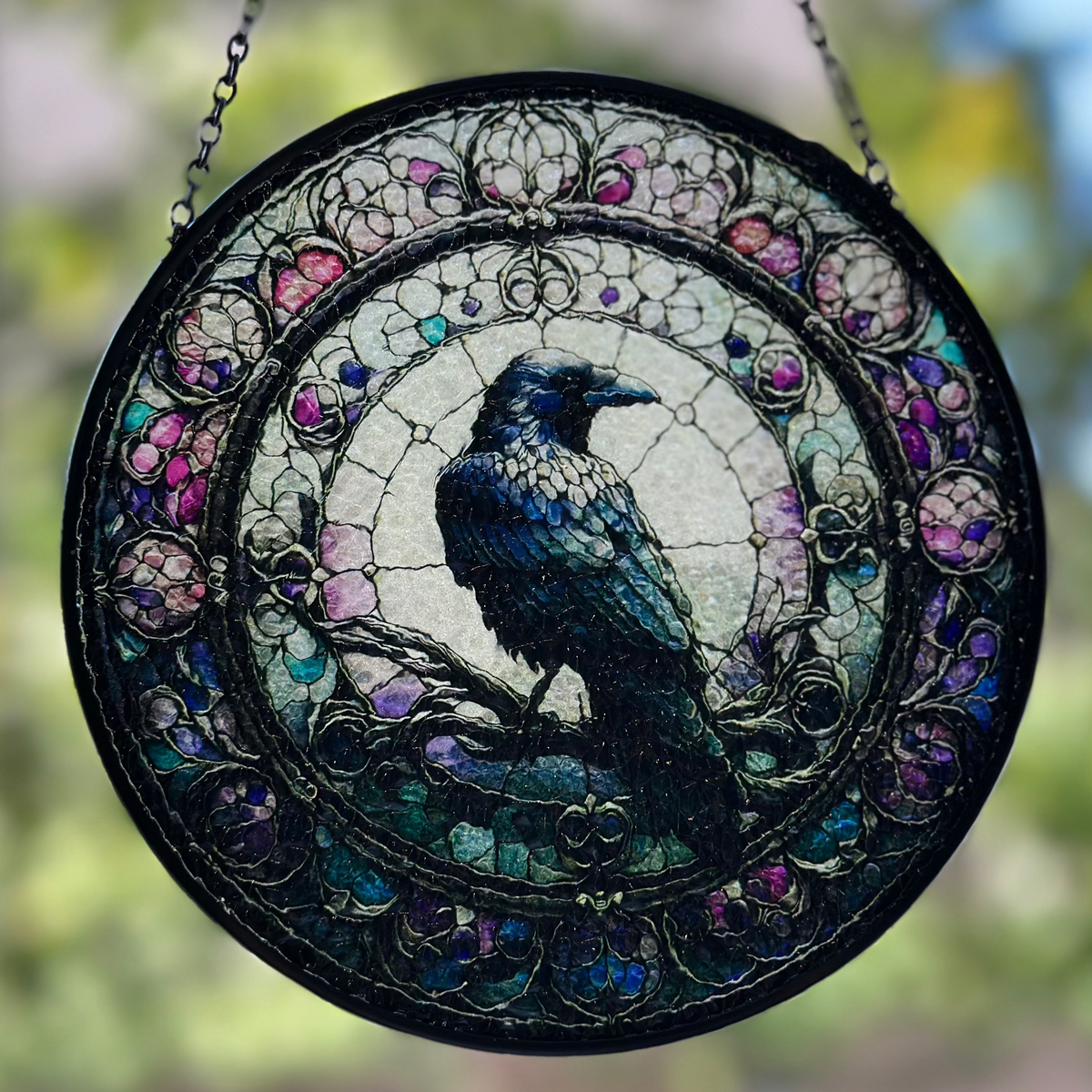 Purple Gothic Raven Suncatcher