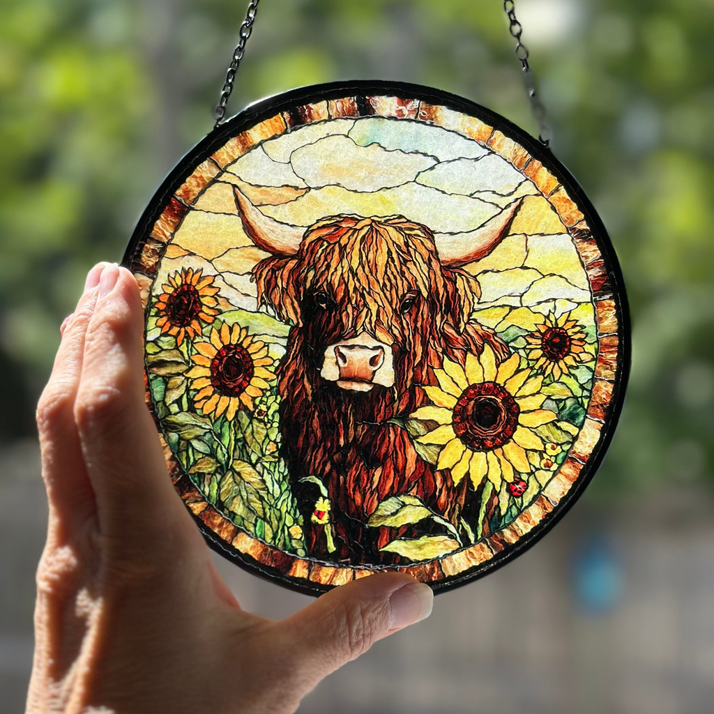 Sunflower Highland Cow Suncatcher | Gifts | Wiccan Center