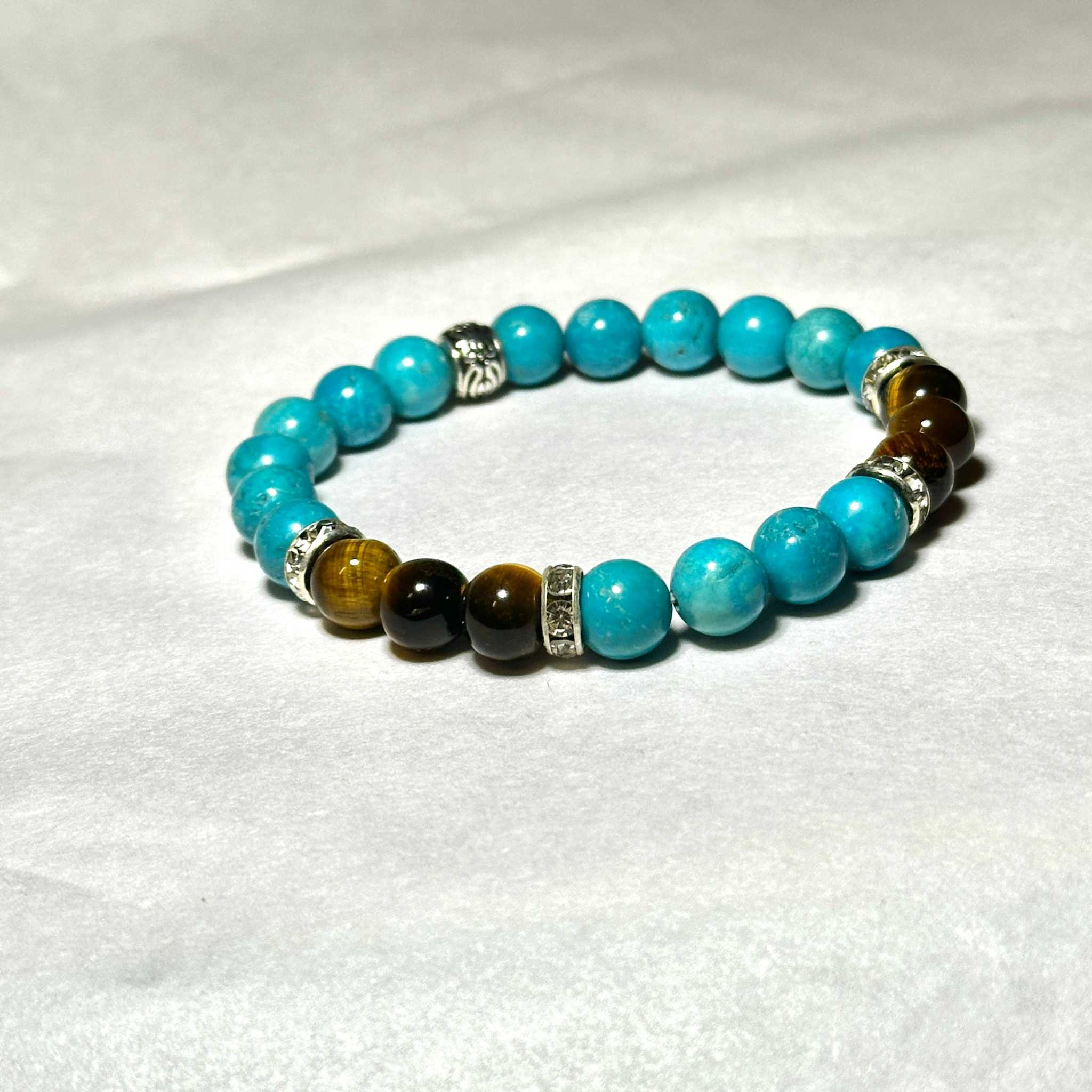 Blue Howlite and Tiger Eye Round Bead Bracelet 8mm - Balanced Emotions | Bracelets | Wiccan Center