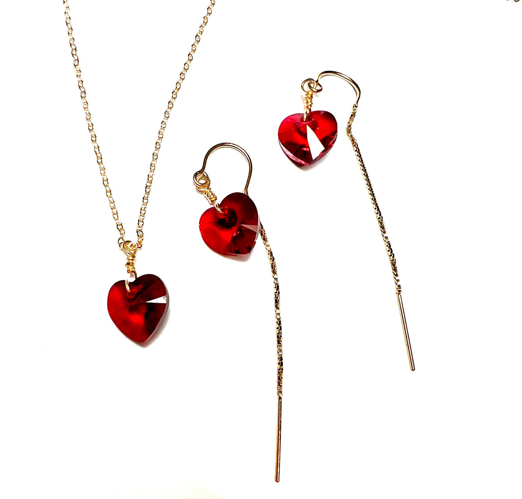Red Heart swarovski Threader Earrings