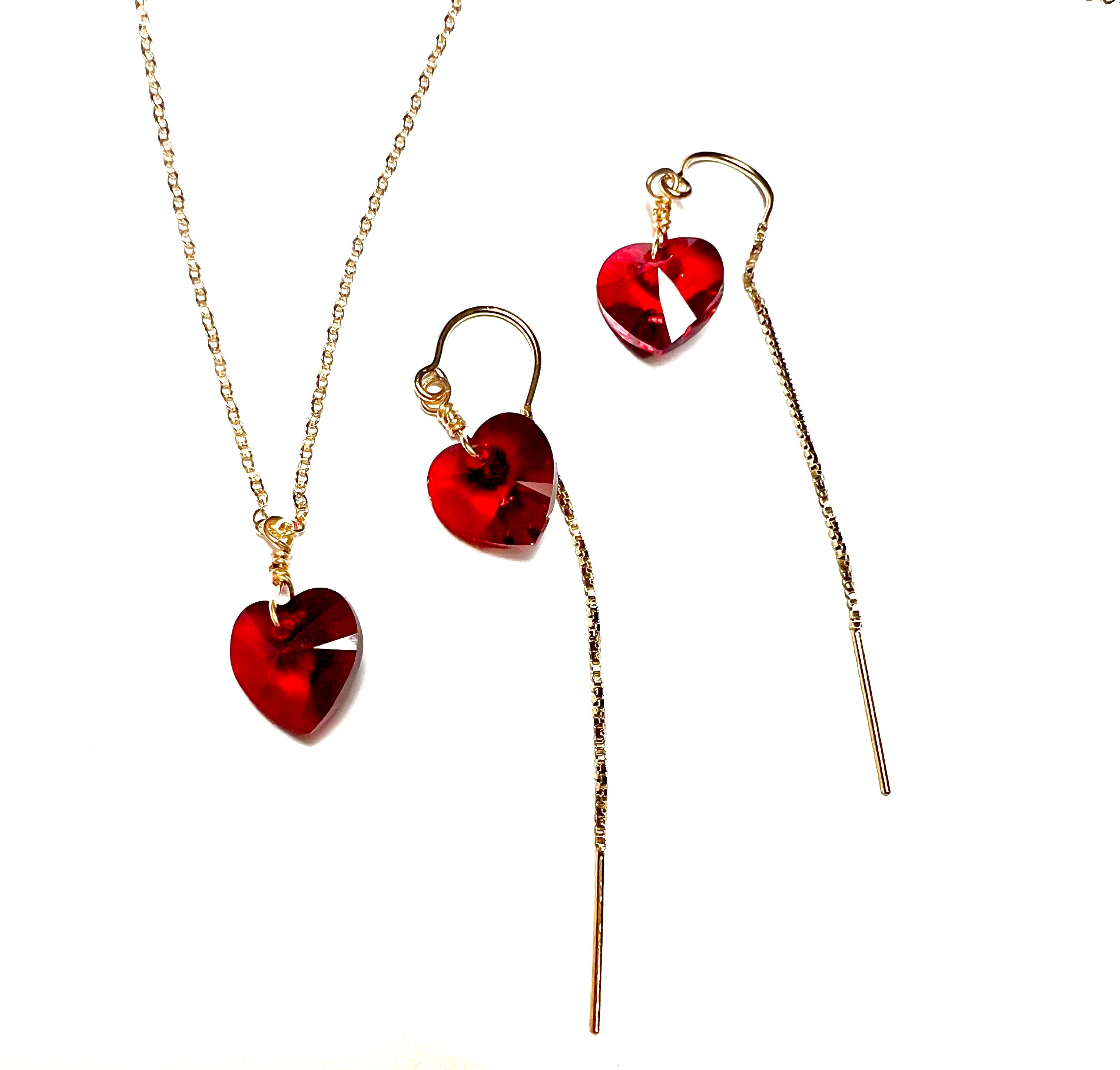 Red Heart swarovski Threader Earrings