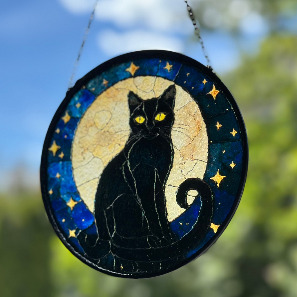 Full Moon Black Cat Suncatcher | Gifts | Wiccan Center