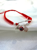 925 Sterling Silver Red Protection Bracelet | Saint Benedict, Evil Eye & Hamsa Adjustable | | Wiccan Center