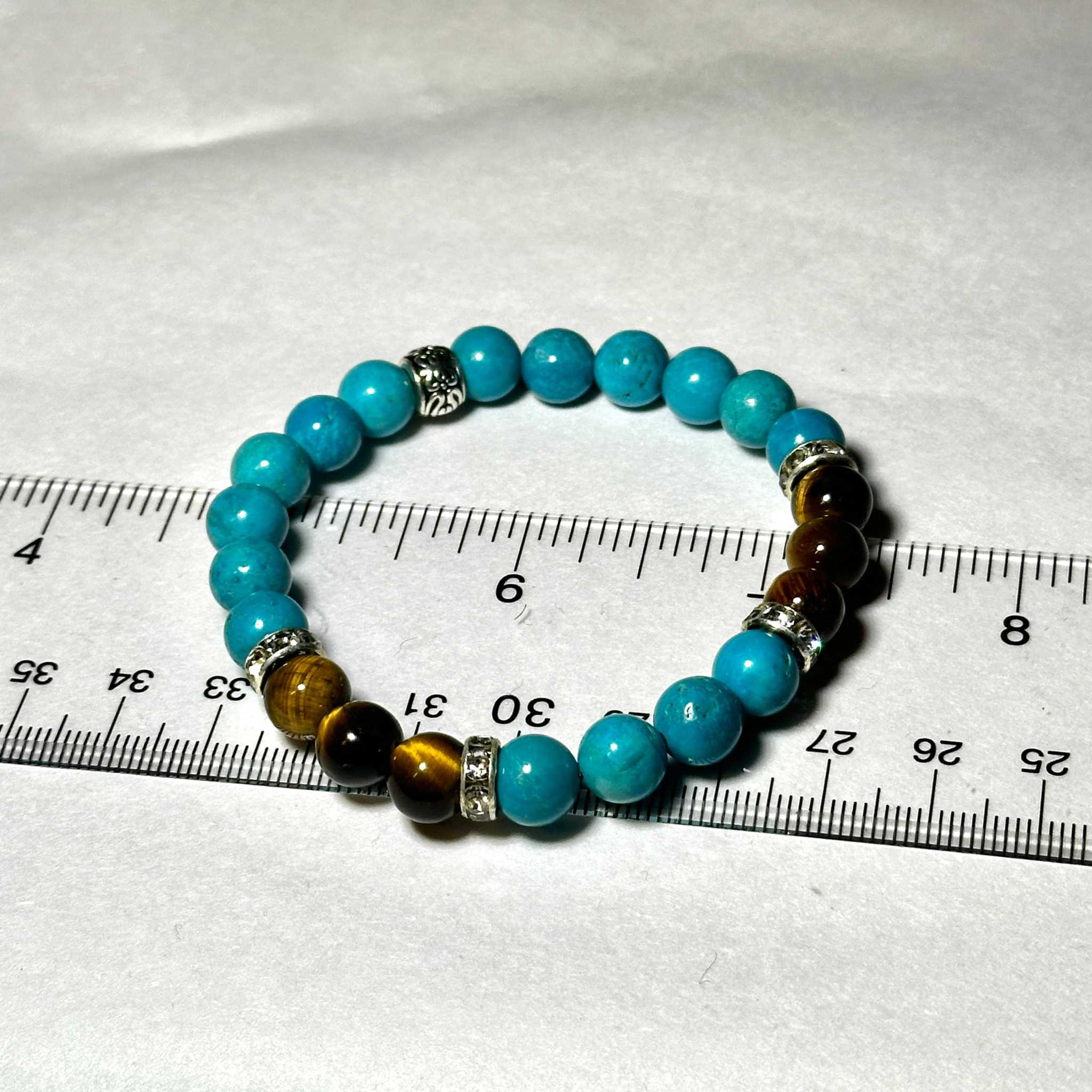 Blue Howlite and Tiger Eye Round Bead Bracelet 8mm - Balanced Emotions | Bracelets | Wiccan Center