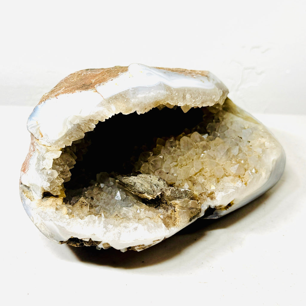 Natural Agate Geode with Translucent White Quartz Druzy Cavity – Freeform Display Specimen (3.1 lbs)