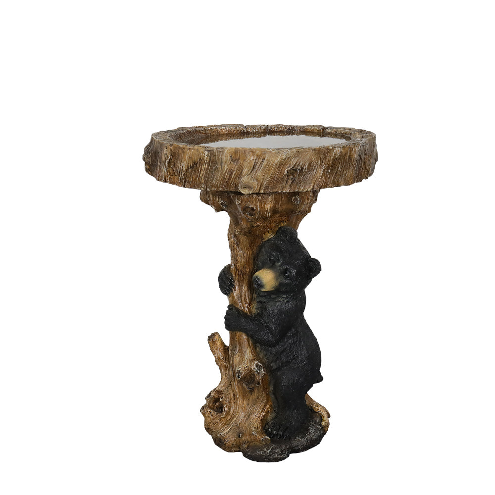 Concrete Bear Bird Bath Cub Climbing Stump 23 Inch