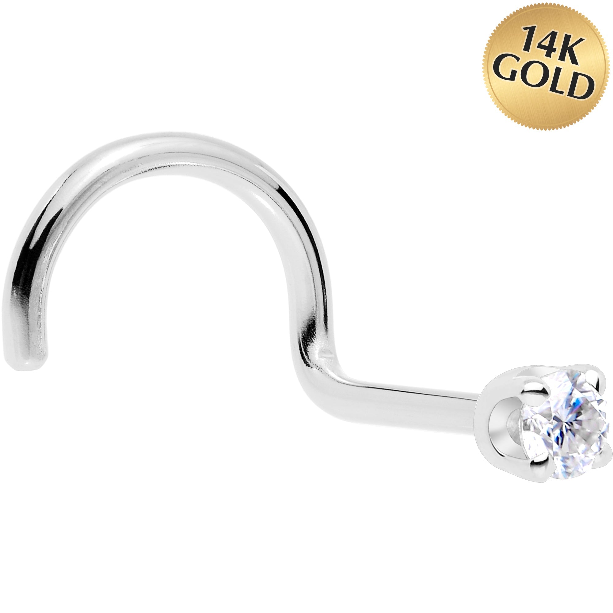 Solid 14K White Gold 2mm Genuine Diamond Nose Ring | NOSE RING Screw | Wiccan Center