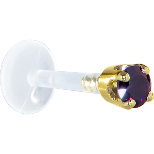 16G 5/16 Solid 14K Yellow Gold 3mm Amethyst Cubic Zirconia Bioplast Tragus Earring Stud | TRAGUS | Wiccan Center