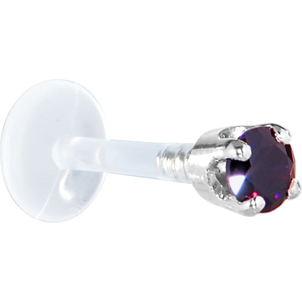 16G 5/16 Solid 14K White Gold 3mm Amethyst Cubic Zirconia Bioplast Tragus Earring Stud | TRAGUS | Wiccan Center
