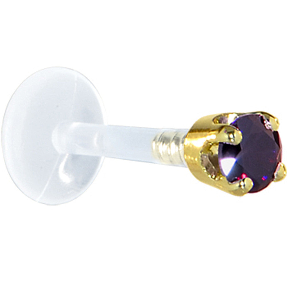16G 1/4 Solid 14K Yellow Gold 3mm Amethyst Cubic Zirconia Bioplast Tragus Earring Stud | TRAGUS | Wiccan Center