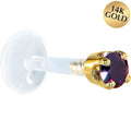 16G 1/4 Solid 14K Yellow Gold 3mm Amethyst Cubic Zirconia Bioplast Tragus Earring Stud | TRAGUS | Wiccan Center
