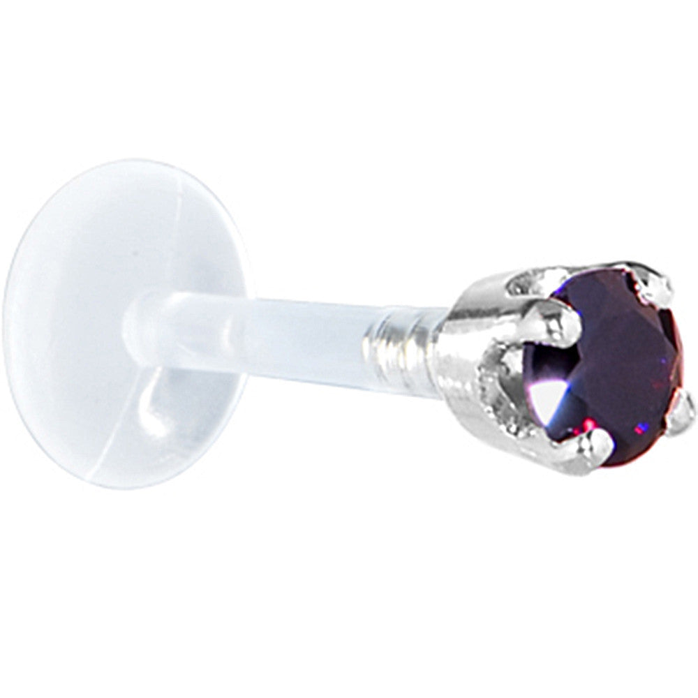 16G 1/4 Solid 14K White Gold 3mm Amethyst Cubic Zirconia Bioplast Tragus Earring Stud | TRAGUS | Wiccan Center