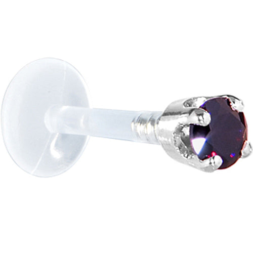 16G 1/4 Solid 14K White Gold 3mm Amethyst Cubic Zirconia Bioplast Tragus Earring Stud | TRAGUS | Wiccan Center